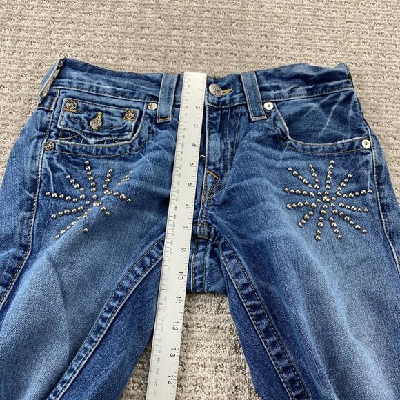 Vintage True Religion Jeans Women 29 Blue Denim Beaded Distressed Rip Ricky Pant - Picture 13 of 16